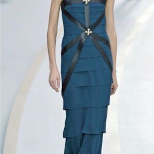 Chanel F/W 2008 Runway Strapless Teal Tiered Gown 36